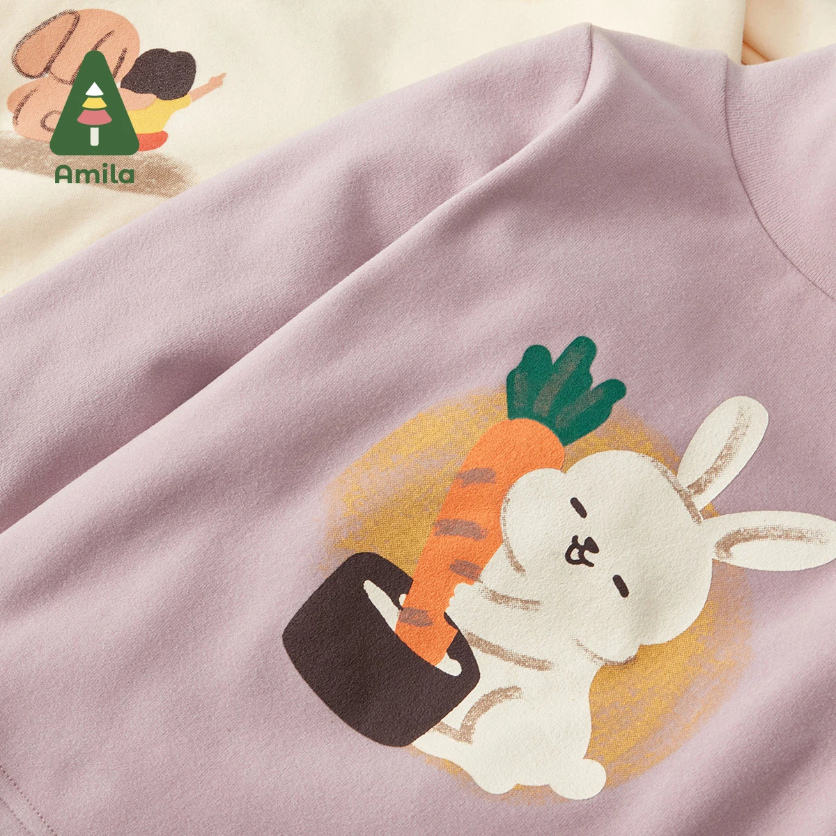 Amila Baby T-shirt 2022 Autumn New High-collar Long Sleeves for Boys and Girls Soft Moon Rabbit Children Clothes Cartoon