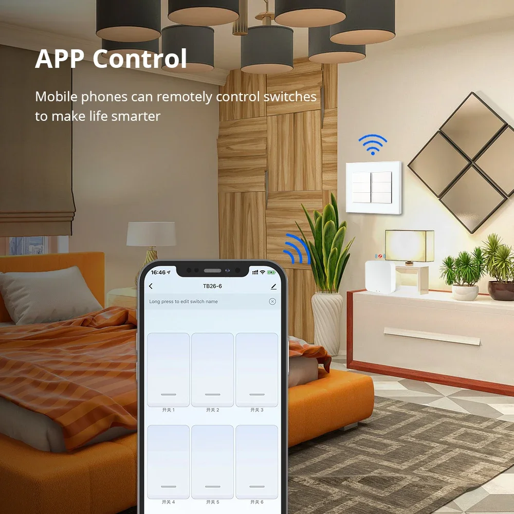 Zemismart Tuya 6 Gangs Zigbee Smart Wall Light Switch 4x4 Neutral Required Push Button Switches Alexa Google Home Remote Control