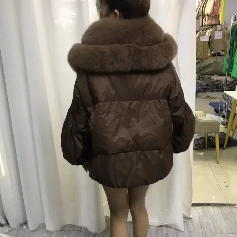 سترة قصيرة للنساء بأكمام واسعة وياقة بدلة متعددة الاستخدامات سترة فرو فاخرة خفيفة أوروبية أمريكية سميكة أصلية