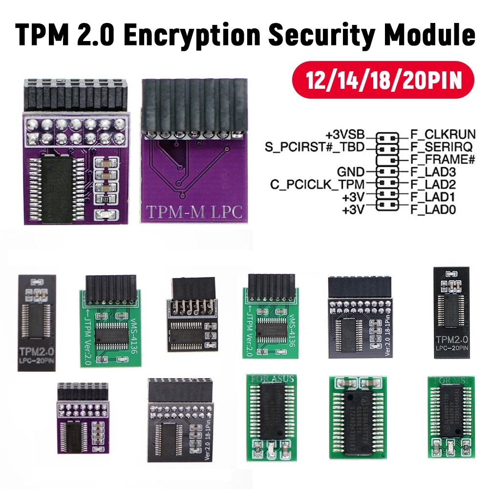 TPM 2.0 Module 12/14/18/20PIN TPM 2.0 Security Module Encryption Security Module Remote Card Replacement for Win11 System