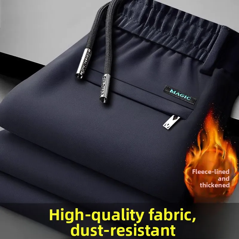 Men's Straight Leg Fleece Lined Work Trousers for Construction Site Wear Resistant Dirt Proof Casual Pants Large Size