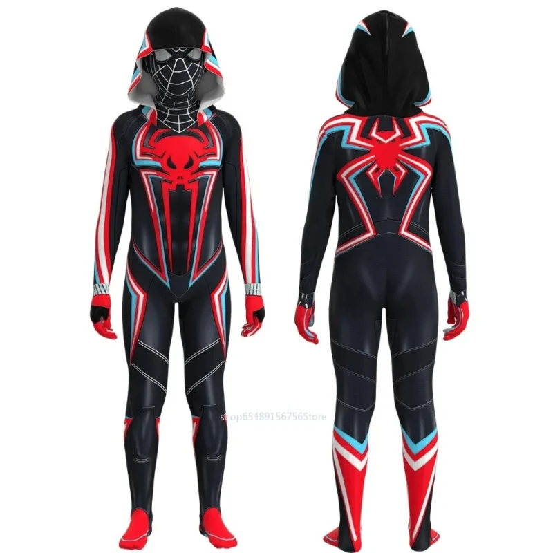 Halloween costume 2099 Miles Morales Cosplay Costume or Kids Adult Black Spider Bodysuit with Hat Superhero Children Jumpsuit