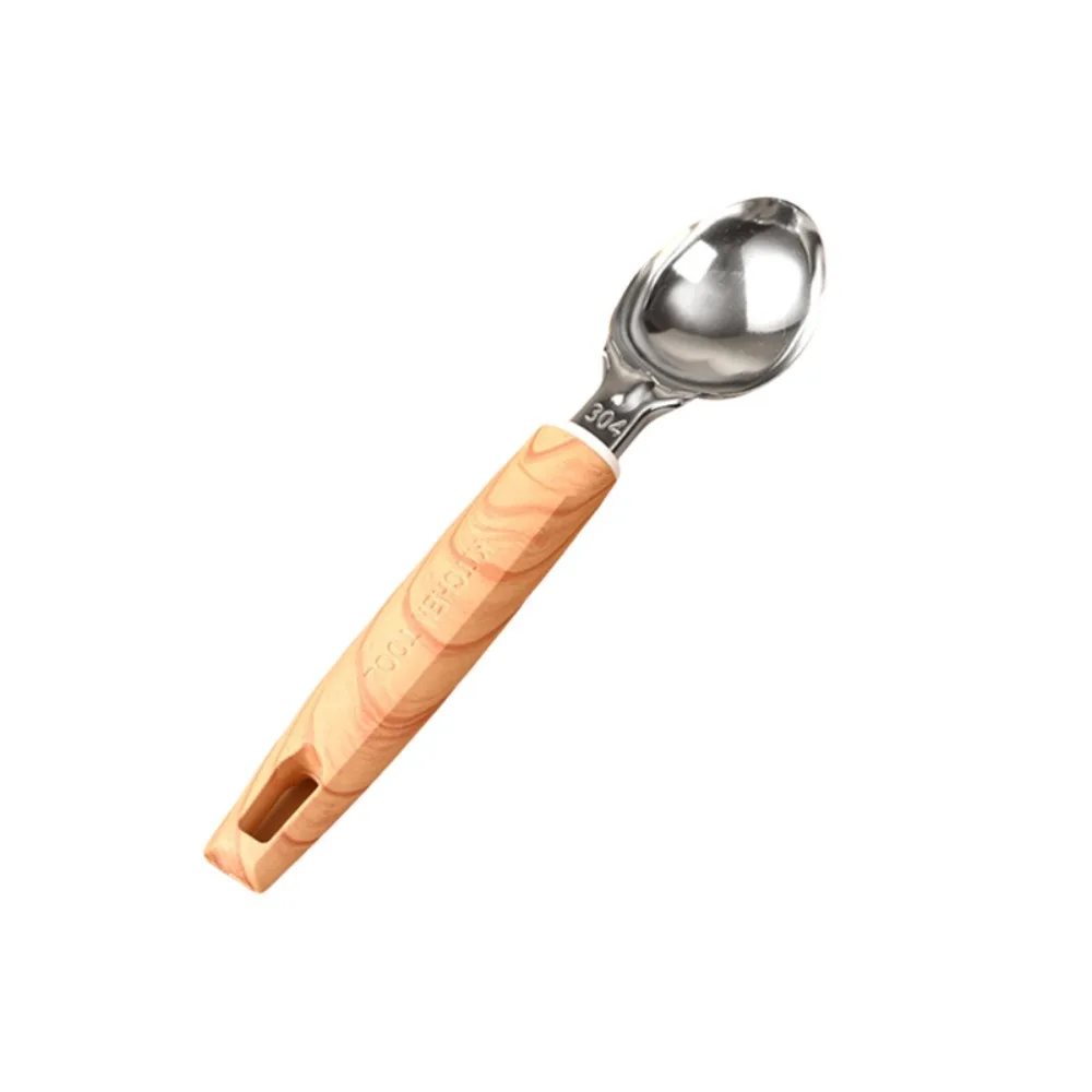 Stainless Steel Spring-loaded Ice Cream Scoop Wood-grain Handle Comfortable Grip Fruit Scoop Trigger Release Fruit Ball Digger