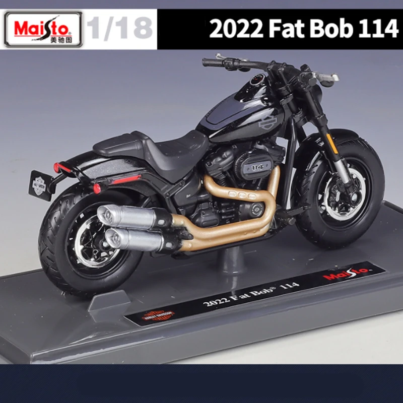 Maisto 1:18 Harley Davidson 2022 Fat Bob 114 Alloy Sports Motorcycle Metal Street Race Motorcycle Model Simulation Kids Toy Gift