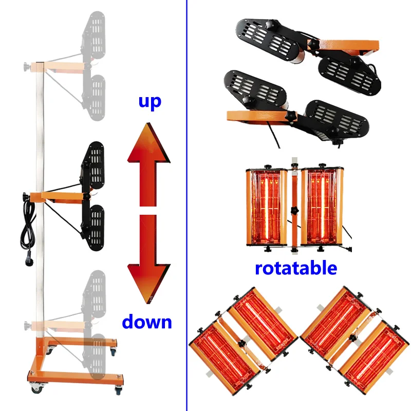 2000W Shortwave Infrared Paint Curing Lamp Mobile Infrared Varnish Drying Light Car Body Dryer Lacquer Heater Auto Repair Tool