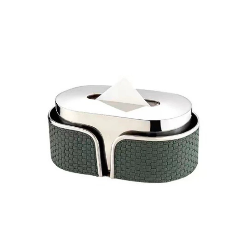 Light luxury leather tissue box, living room household coffee table stainless steel high-end soft tray, set handicrafts