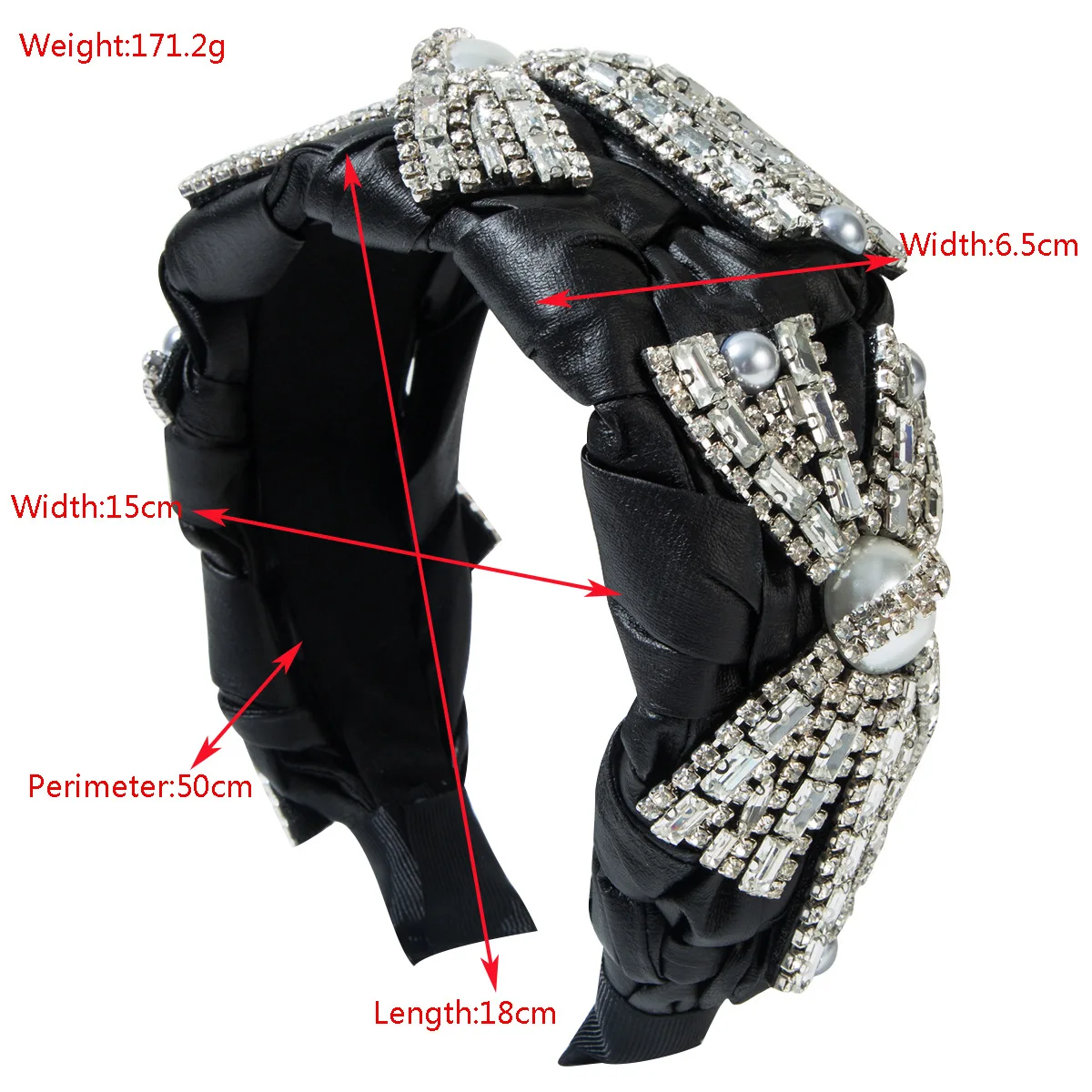 New Fashion Heavy Industry Leather Headband Full Diamond Pearl Bow Light Luxury Headband Ball Beautiful Hair Accessories Women