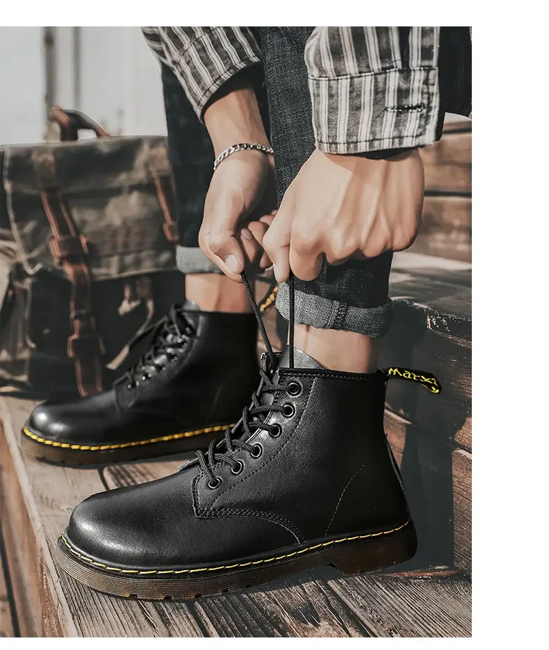 ML 2025 Men's leather classic six-hole boots Fashion British cycling ankle boots outdoor boots - Image 2