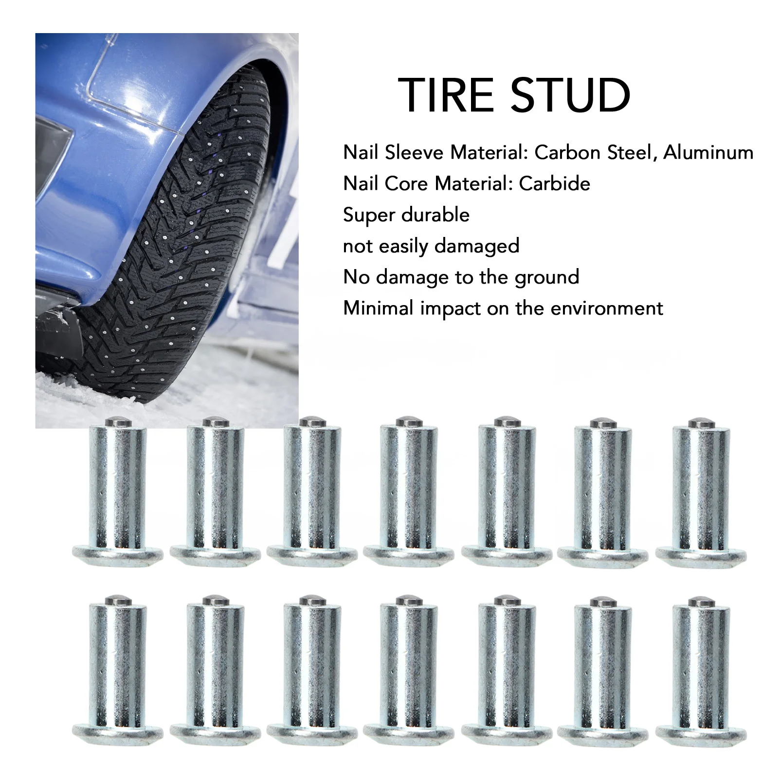 100Pcs Tire Stud Strong Anti Skid Tire Spike for ATV UTV Forklift Off Road Vehicle Silver 14mm