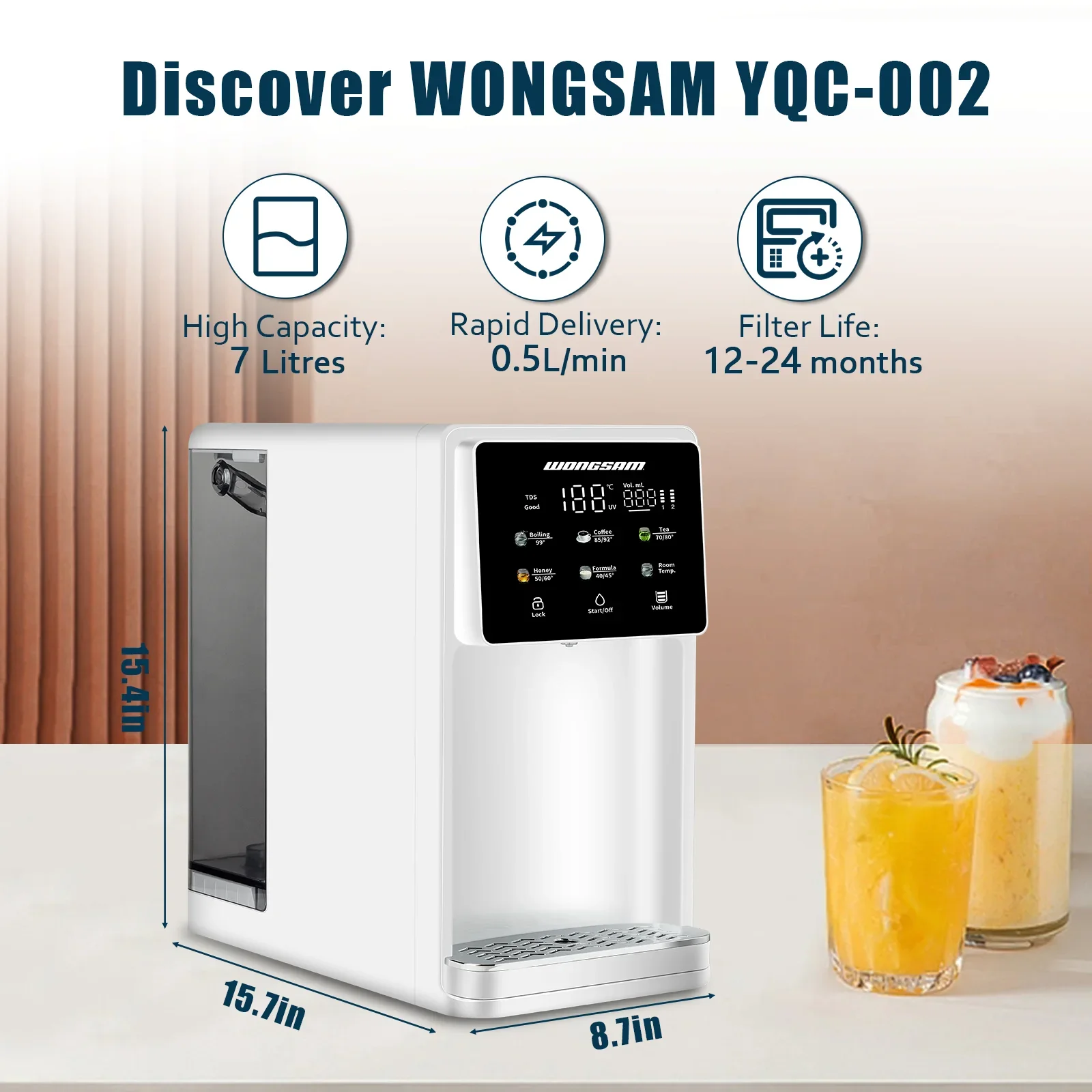 YYHC-Touch Screen Countertop Reverse Osmosis Water Purifier Hot and Cold Drinking Water Filter Desktop Water Dispenser - Image 2