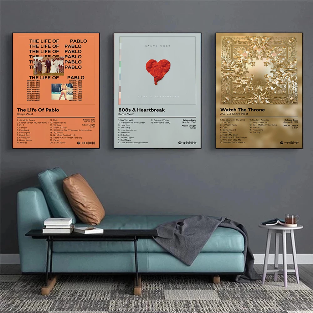 Rap Star Kanye West Music Album Bear Throne Heartbreak Track List Poster Canvas Paintings Wall Art Pictures Home Decor — zdjęcie 5