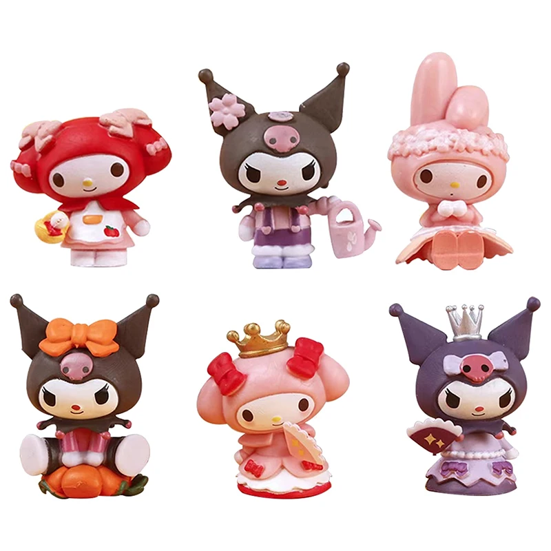 6 pçs sanrio anime bonito minha melodia cinnamoroll caixa cega brinquedo dos desenhos animados minha melodia pochacco figura ornamento criativo presente de natal