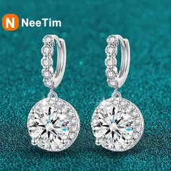 NeeTim 3ct Moissanite Diamond Drop Earrings for Women Lab Diamond 925 Sterling Silver with Gold Plated Wedding Party Jewelry