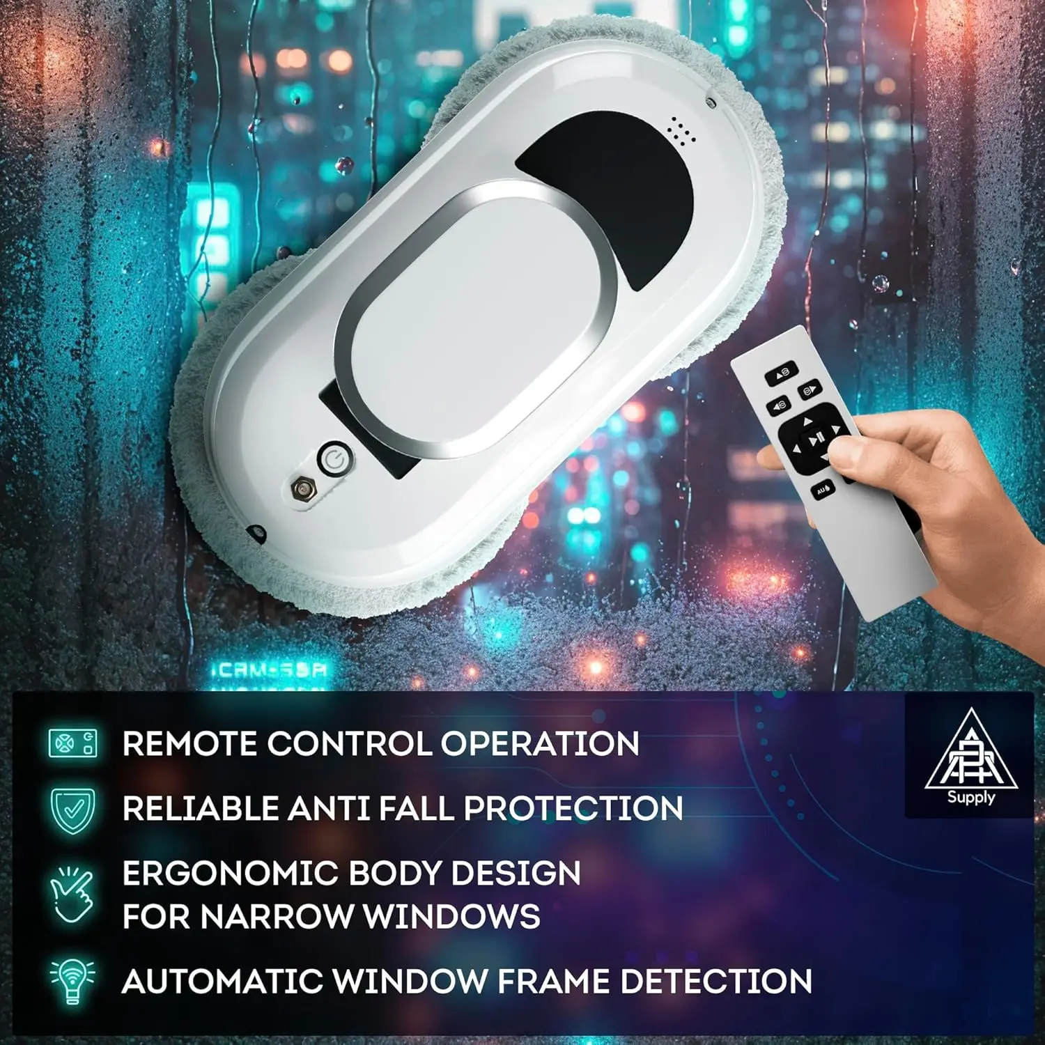 

Electric Window Cleaner Robot Automatic Glass Vacuum 3 Cleaning Modes 10Pcs Cleaning Pads Low Noise 72dB For Home Window Glass