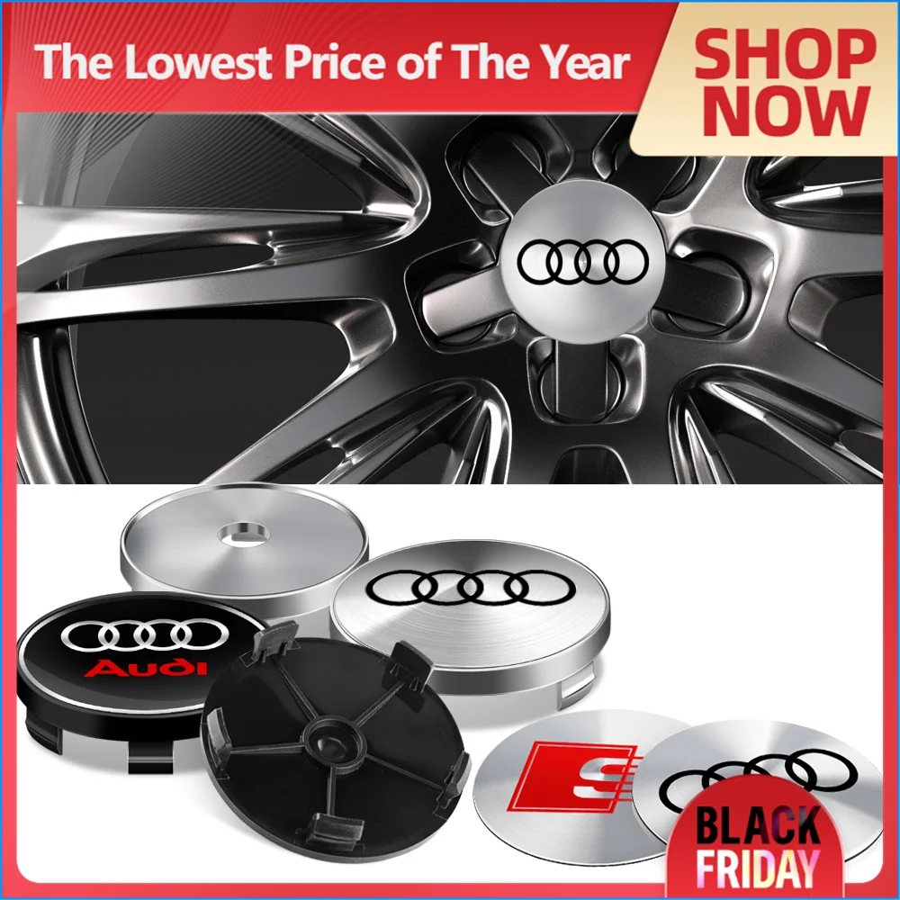 4PCS 56/60/65/68mm Car Wheel Hub Caps Emblem Badge Stickers Decoration For Audi S A3 A4 B8 8P 8V A6 C7 A5 Q5 B7 B6 B9 Q7 A1 A7