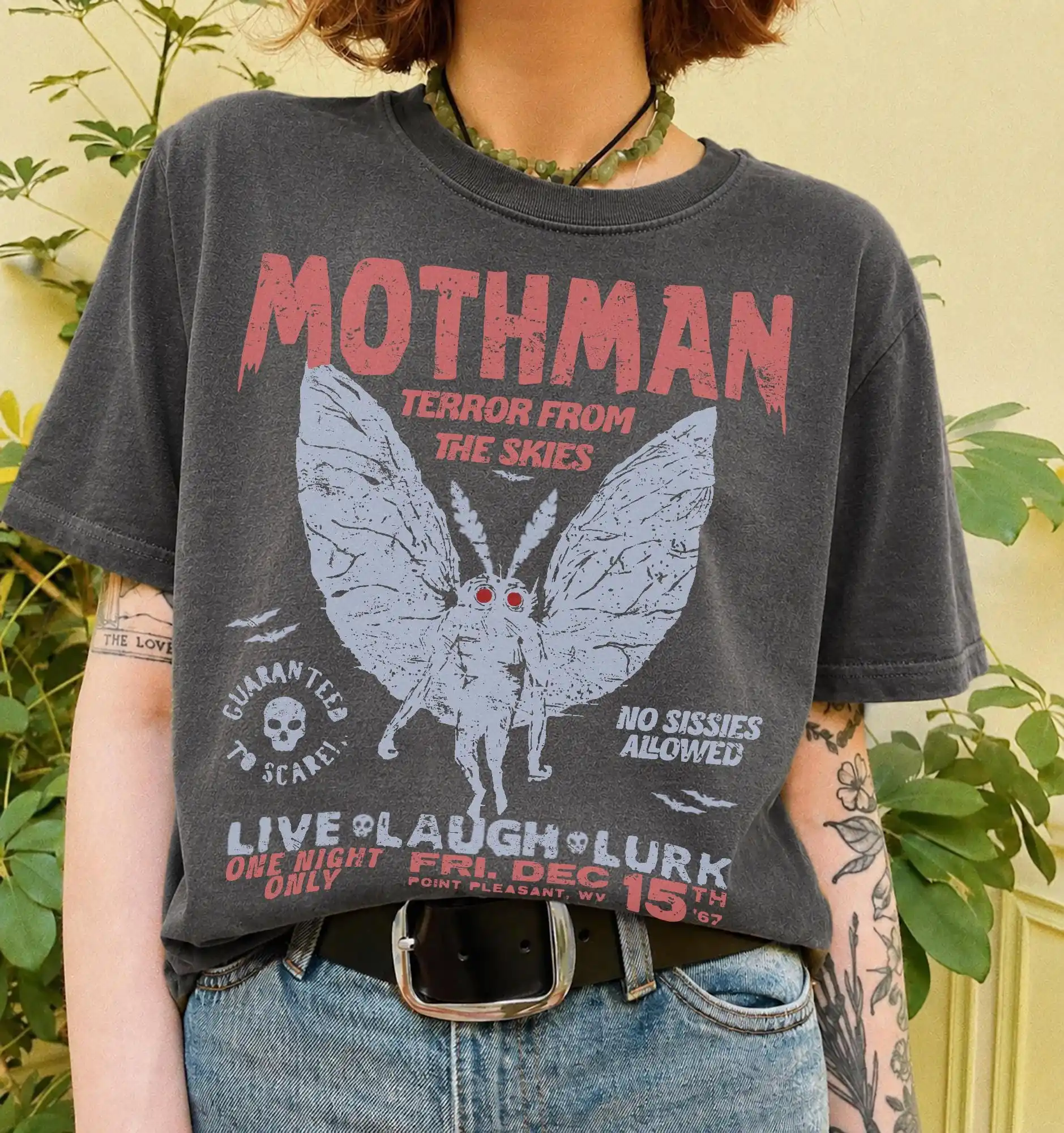 Mothman UNISEX Shirt, Vintage Halloween Shirt 90s Cult Classic Horror Movie Tee Live Laugh Lurk Monster Lover Gift