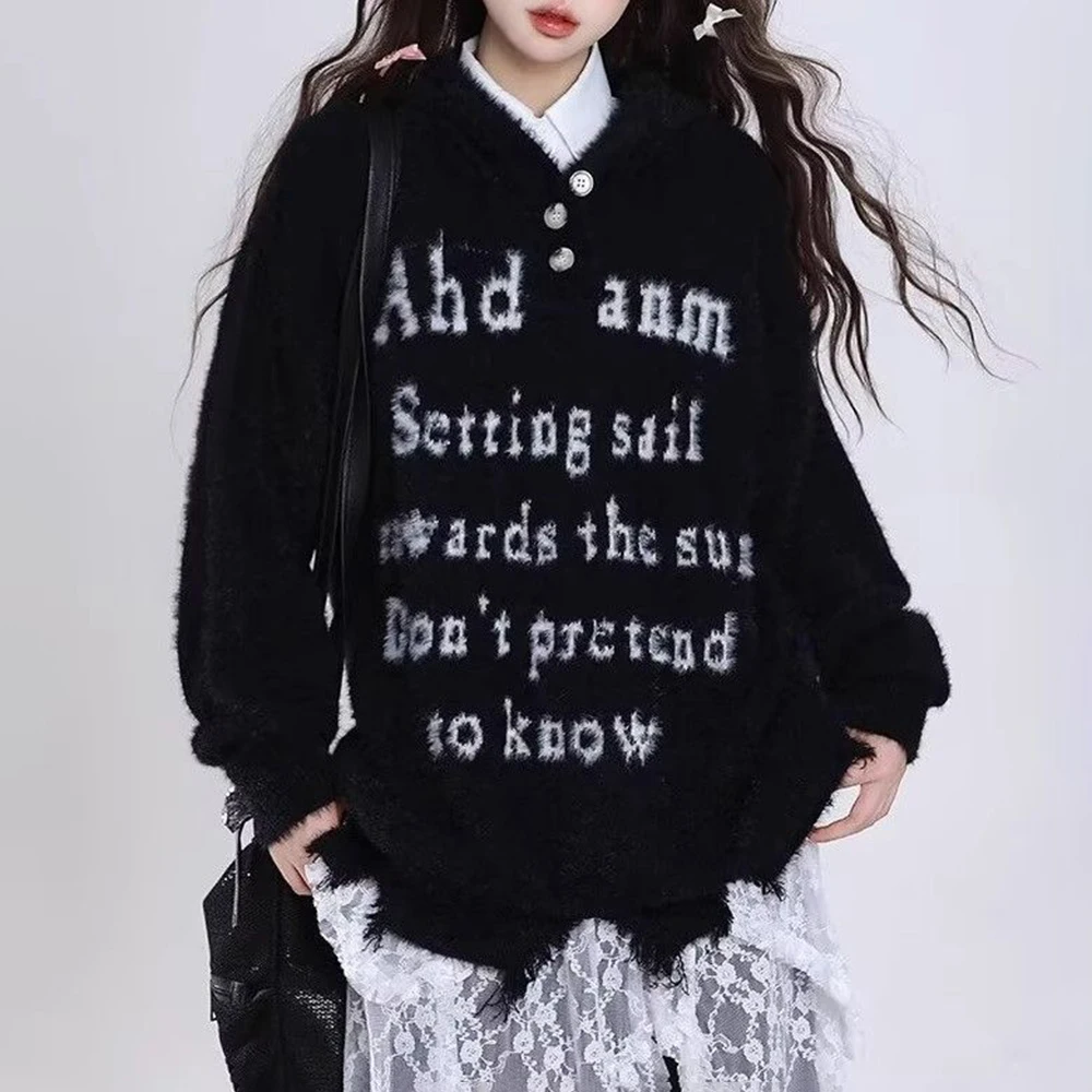 2025 Winter New Men's Hooded Long-Sleeve Sweater Unisex American Retro Fashion Trend High Street Casual Loose Niche Men's Tops