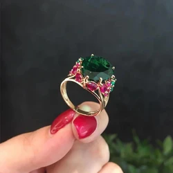 Elegant Square Emerald Ring for Women Fashion Opening 585 Purple Gold 14K Rose Gold Inlaid Amethyst Bridal Engagement Jewelry