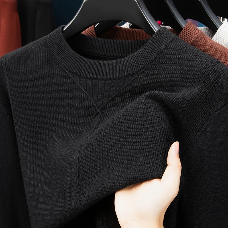 Mens Luxury Knitted Sweater Round Neck Long Sleeve Solid Color Pullover Autumn Winter Fashion Casual Classic Versatile Mens Wear