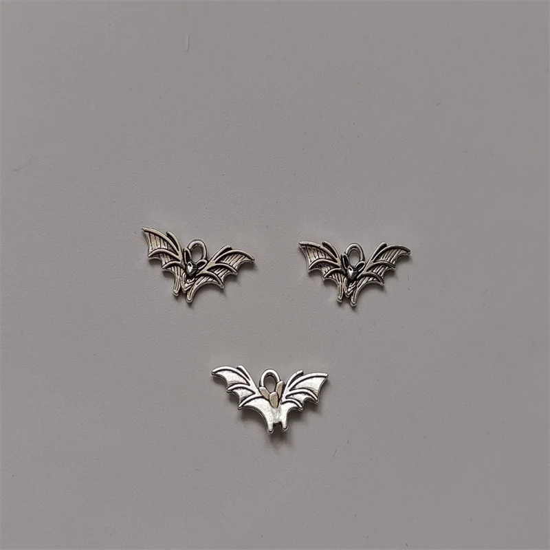 50pcs Charms Halloween Fly Bat 9x21mm Antique Silver Color Pendants DIY Crafts Making Findings Handmade Tibetan Jewelry