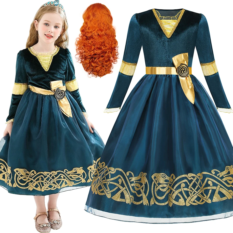 

Детское платье принцессы Мерида для косплея, платье с длинными рукавами для выступлений на сцене, детский костюм на Хэллоуин, очаровательный костюм для маскарадной вечеринки