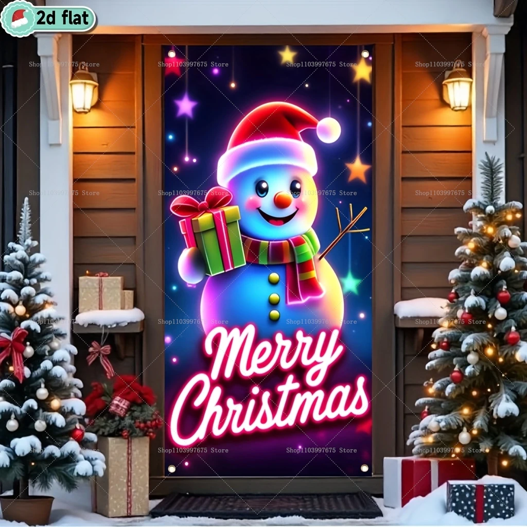 2D Frohe Weihnachten Schneemann Tür Banner Weihnachten Party Dekorationen Fotografie Kulissen für Indoor Outdoor Wand Veranda Hintergrund