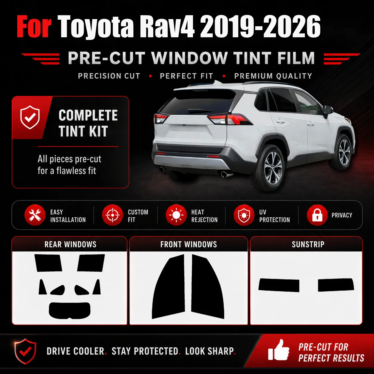 For Toyota Rav4 2019-2026 Vehicle Specific Tint Film RAVOOY Front Rear Window Kit Heat Rejection
