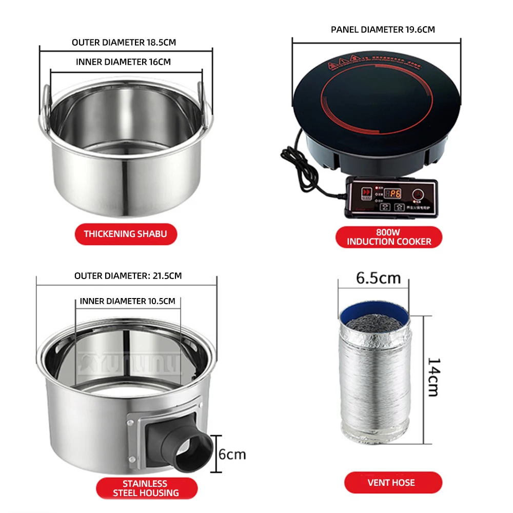 Uitlaat Inductiekookplaat Apparatuur Commerciële Ronde Hot Pot Buffet Restaurant Roestvrij Staal Elektrische Hot Pot Onder