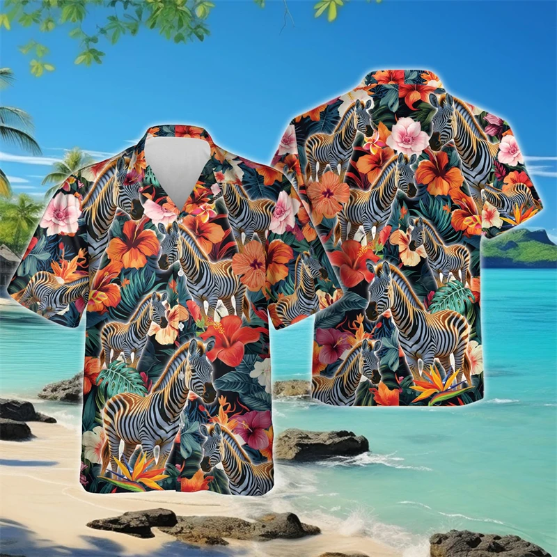 

14 Styles Tropical Cute Animal Flower Graphic Shirts For Men Hawaiian Women Beach Shirt Sheep Bear Cow Lion Butterfly Female Top