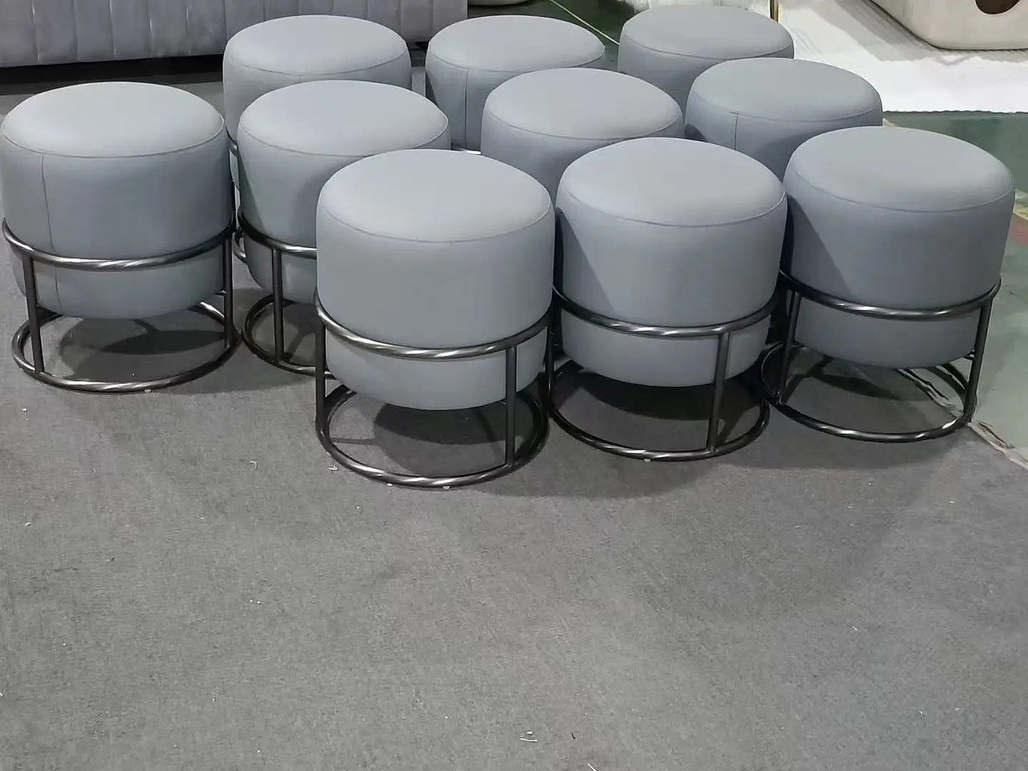 Brown PU Fabric Leather Ottoman Stool