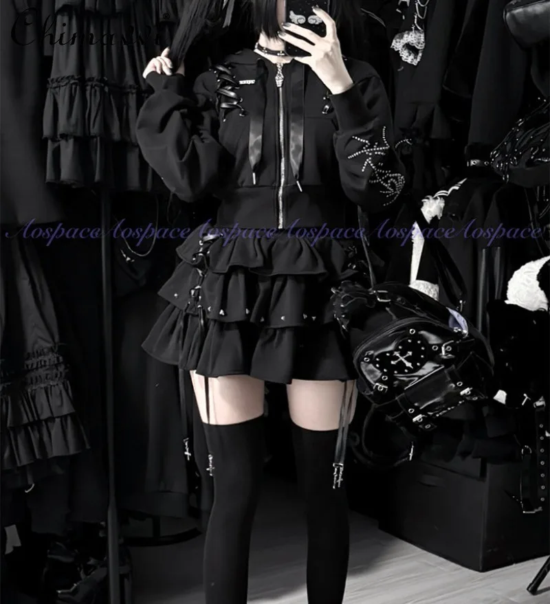 

Оригинальный комплект субкультуры на шнуровке в спортивном стиле и короткая юбка, весенний новый японский милый крутой женский комплект из двух предметов для девочек