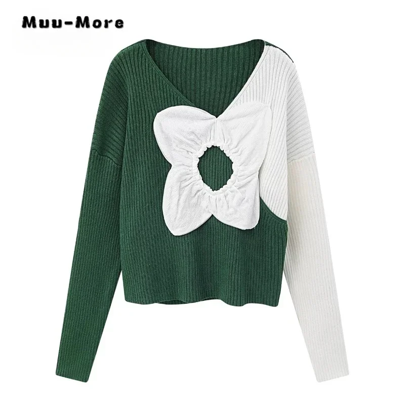 

Women's Casual Elegant Knitting Long Sleeve Warm Pullovers 2023 Winter Fashion Round Neck Patchwork Ladies Loose Female Sweater