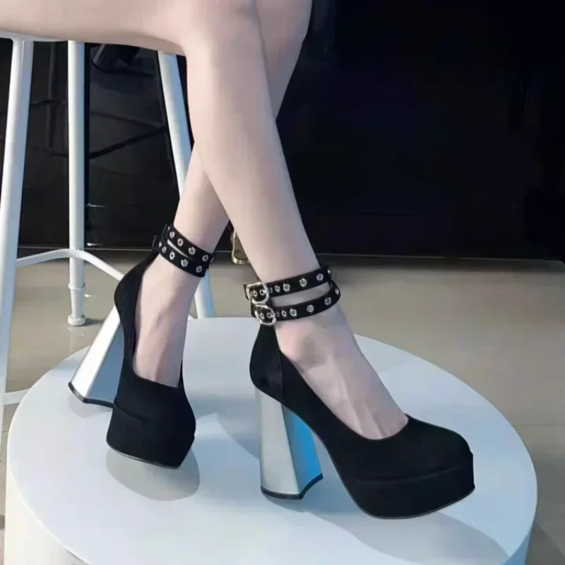 Women High Heels Sexy Shoes  New Chunky Platform Shallow Shoes Female Brand Design New Dress Goth Femme Zapatos Pumps 2024