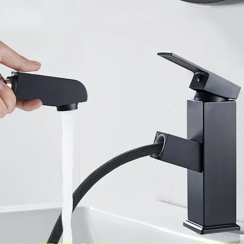 Stainless Steel Bathroom Single Handle Basin Faucets Pull Out Mixers Sink Faucet Washbasin Taps Tapware Deck Mounted