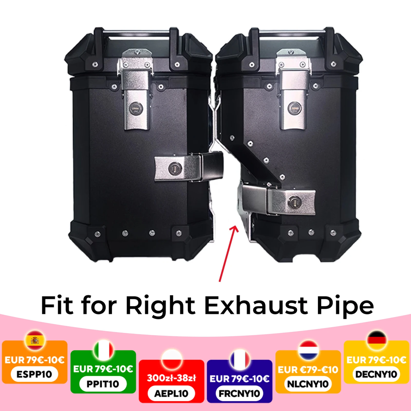 Boîte latérale de moto 38l, sacoche de moto en aluminium à dégagement rapide, valise latérale d'échappement droite, fixation rétractable et mécanisme d'attache de sécurité arrière, boîte à outils