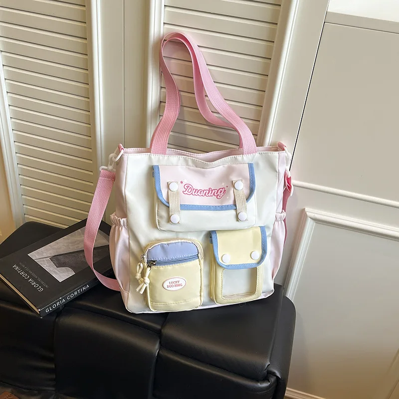 

Stylish Shoulder Bag for Girls Large Capacity Commuting Handle Bag for School College Students Texture Simple Bags for Travel