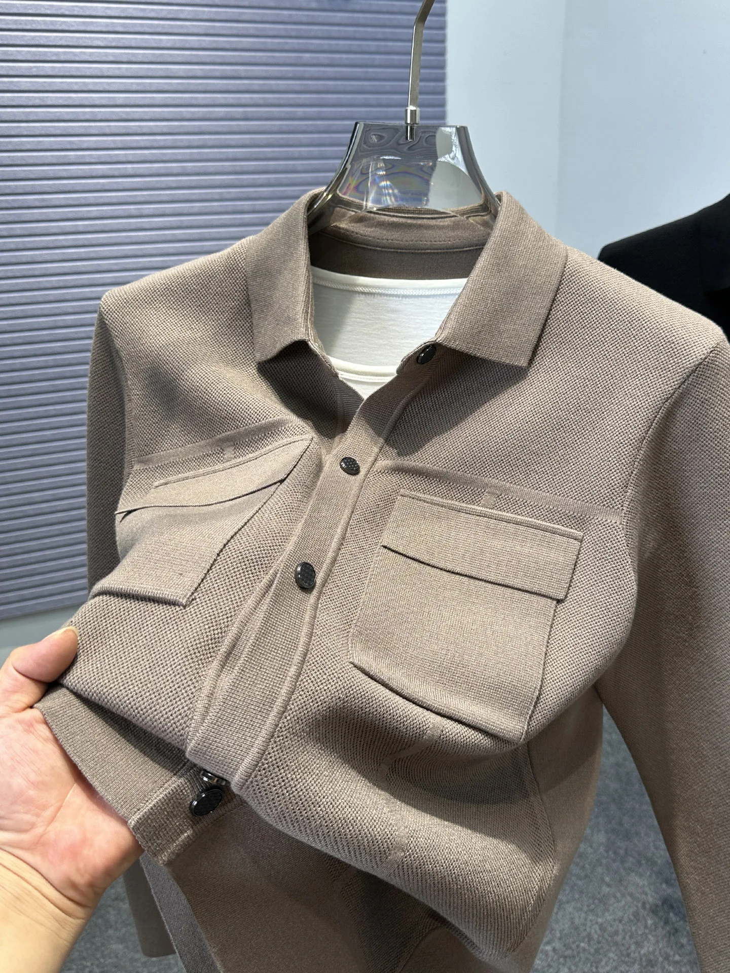 

High Quali ket Knitted Cardigan Men's Casual Collar Pure Color Autumn Winter Sweater Jaet Outerwear Trendy