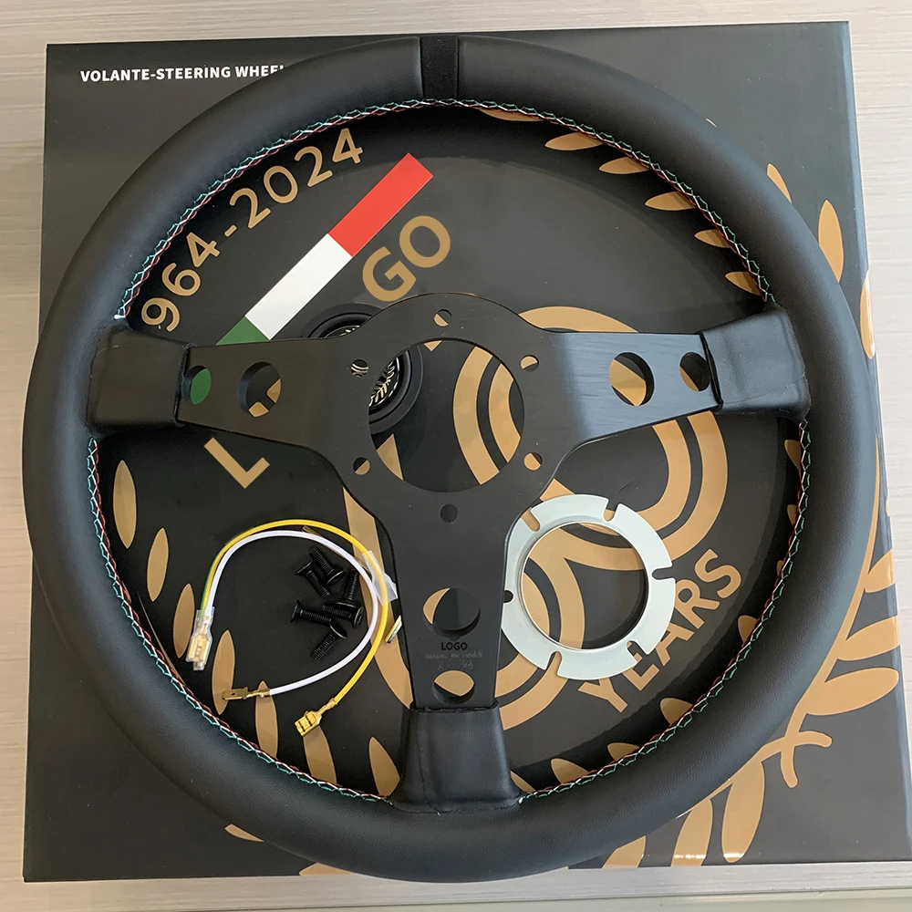 MOD. 07 Anniversario JDM Racing Black Leather Tri-Color 60th Anniversary Bracket Thickness 5mm Steering Wheel for MO MO