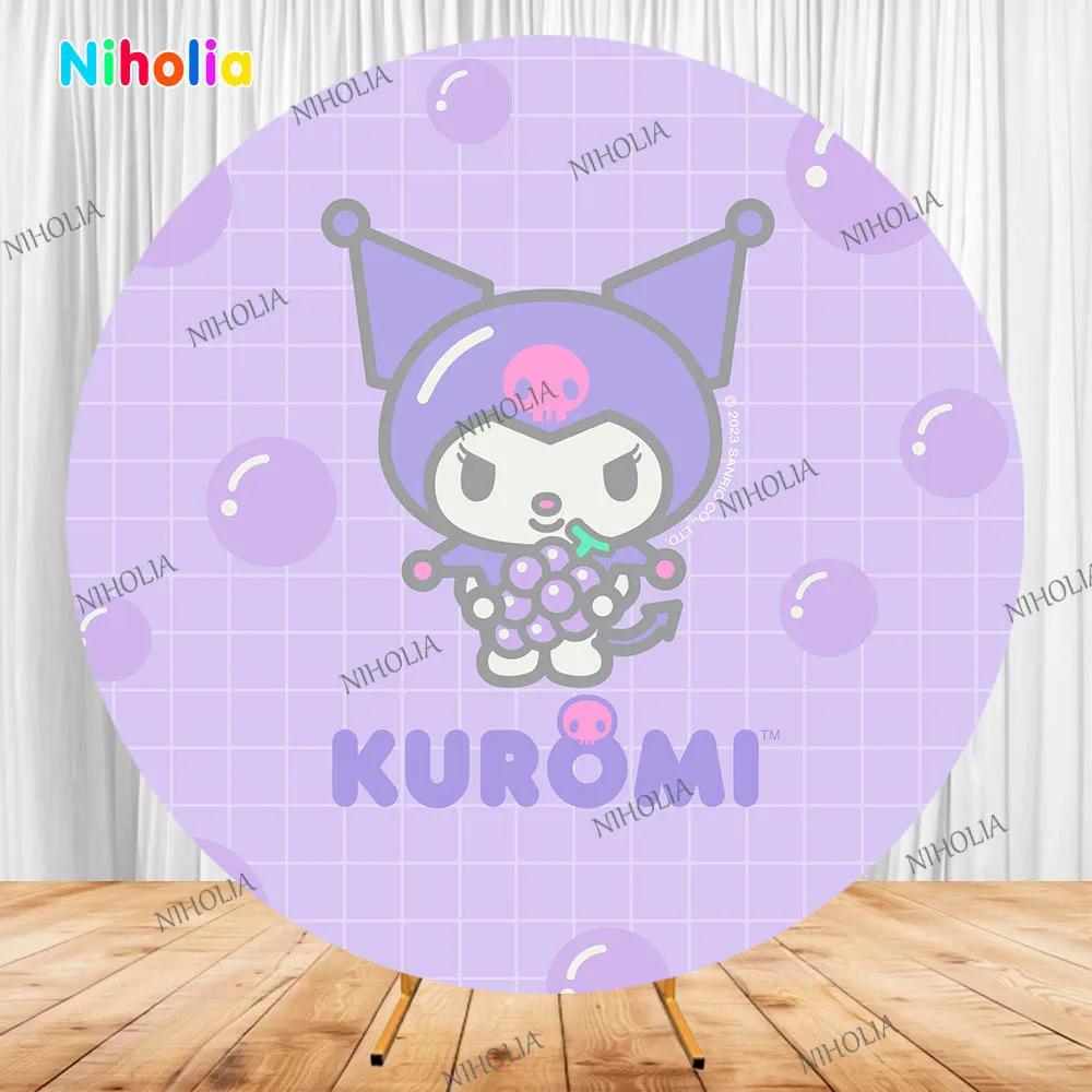 غطاء خلفية مستدير من Kuromi Hello Kitty Kids حفلة عيد ميلاد خلفية استحمام الطفل استوديو الدعامة الديكور التصوير الفوتوغرافي