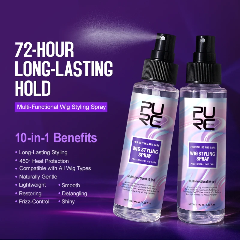 PURC 10 In 1 Wig Styling Spray for Women Smooth Shiny Detangling Frizz-Control Heat Protection Professional Wig Hair Care 100ml