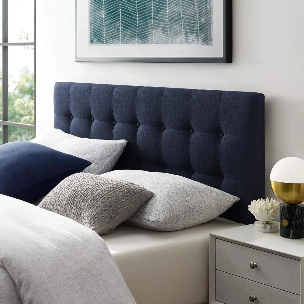 

Navy Blue Linen Fabric Upholstered Queen Bed