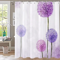 Purple Hydrangea Flower White Shower Curtain Landscape 3D Green Plant Waterproof Polyester Bathroom Curtains Bath Screen Decor