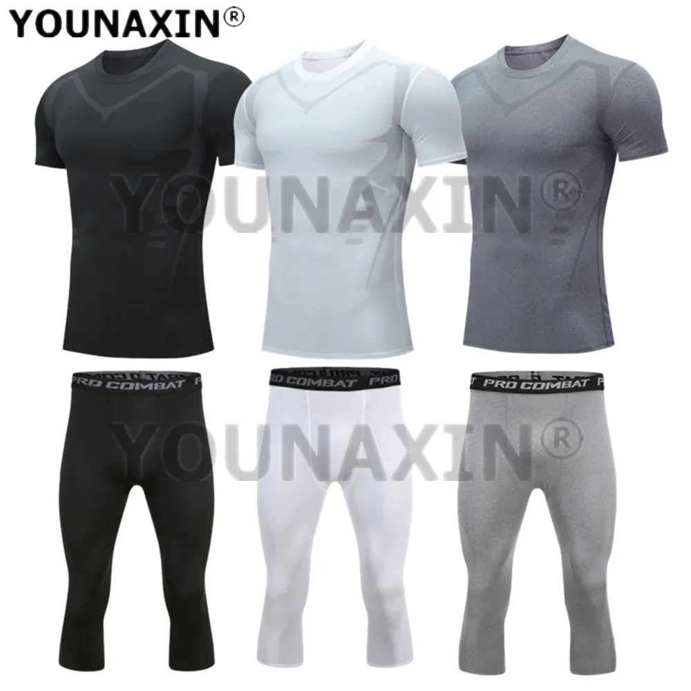 Men's Shorts T-Shirts Base Layer Basketball Sports Tight Gym Fitness Jogger Running Cropped Trousers Top Boy Outdoor Sportswear