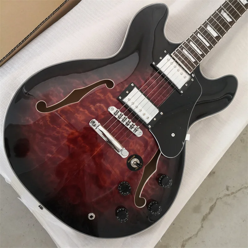 

S Hole Electric Guitar with Maple Large Floral Veneer, 6 Strings Can Customize the Color, Stock, Free Shipping