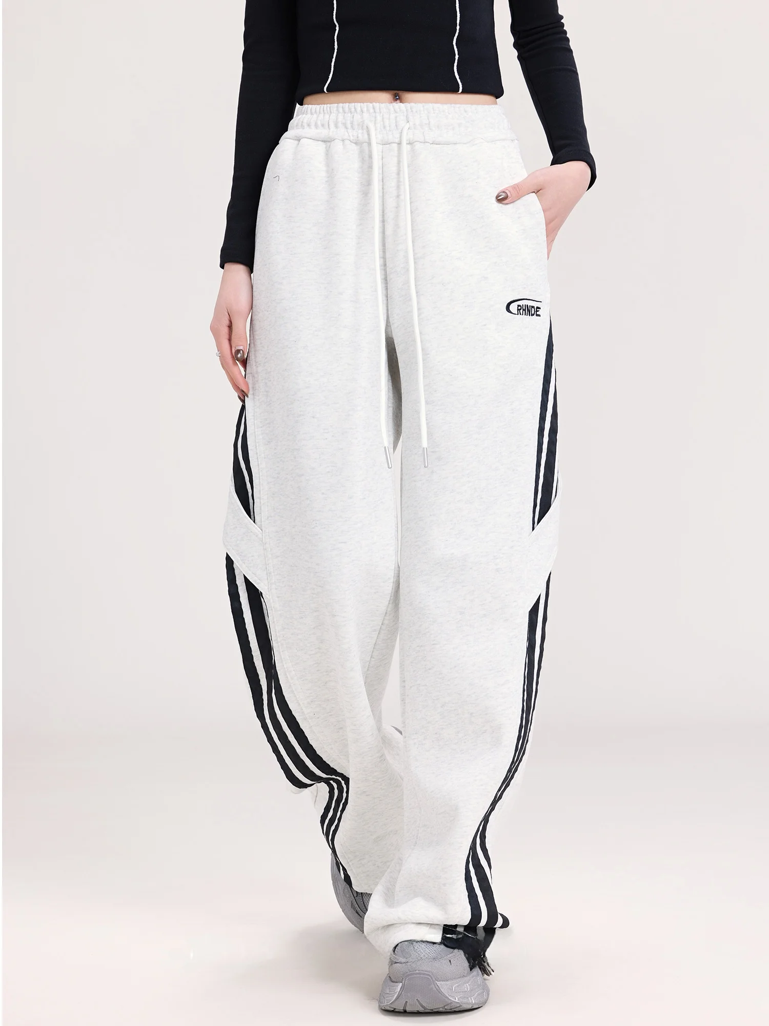 

ay Striped Wide Leg Straight Pants Women's Early Spring 2025 New Sle Drapey Loose Fit Trousers Casual High Waist Pants