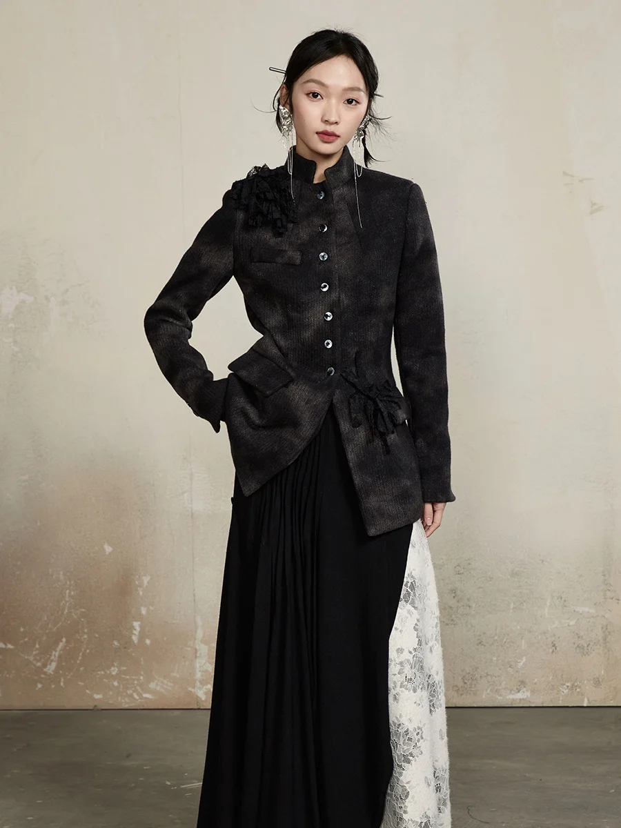 

ONMOON Зимний теплый костюм с воротником-стойкой и эффектом тай-дай, оригинальный дизайн, пальто с цветочным узором, полиэстер, длинный рукав, деловой стиль, женский.