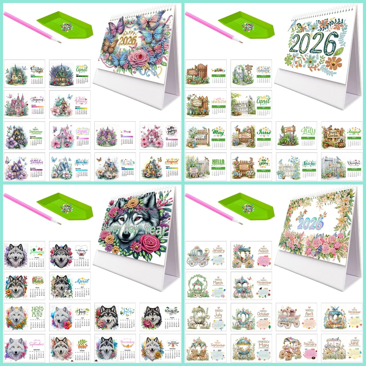 1 Piece Diamond Painting Set Calendar Snow Wolf House Series Paper Materials Suitable for Daily Home Placement, Holiday Gifts