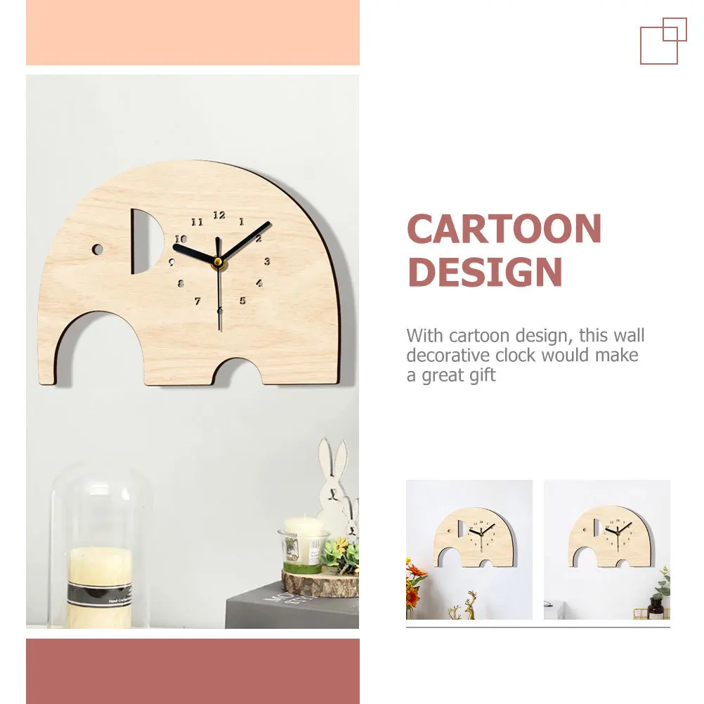 

Cartoon Wall-mounted Clock Animal for Decorate Shape Wood Beige Bedroom Decoration