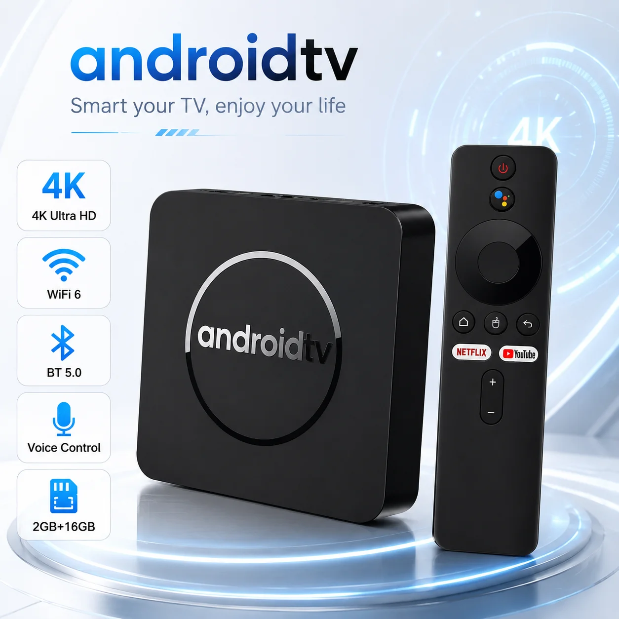 

Android TV Box 4K Ultra HD Smart TV Box WiFi 6 Bluetooth 5.0 Voice Remote Google Assistant 16GB 32GB Media Player Set Top Box