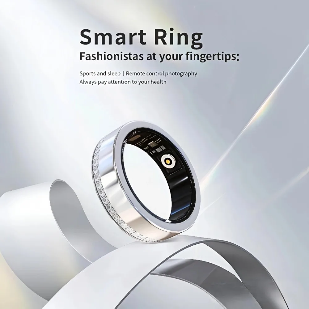 Diamond Smart Ring IP68 Waterproof Multiple Sport Mode Health Tracker Ring Diamond-studded Blood Oxygen Monitor